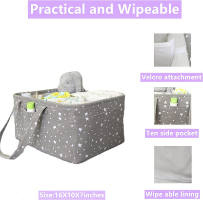 Baby Diaper Caddy Organizer Storage Basket for Girl Boy Shower Gifts Portable Large Nursery Holder Tote for Changing Table or Car Newborn Essentials Baby Registry Must Haves Item