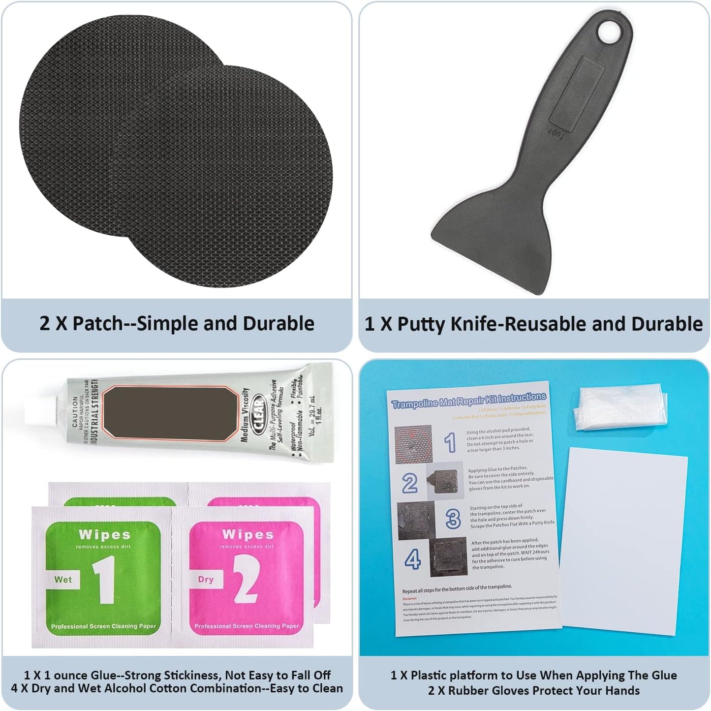 Trampoline Patch Repair Kit 4 Inch Circle on Patches | Repair Trampoline Mat Tear or Hole in a Trampoline Mat